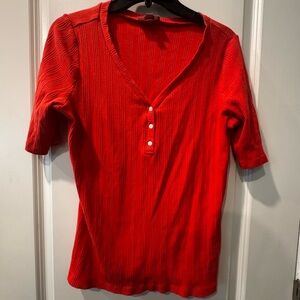 LOFT Red V-Neck Buttoned Blouse